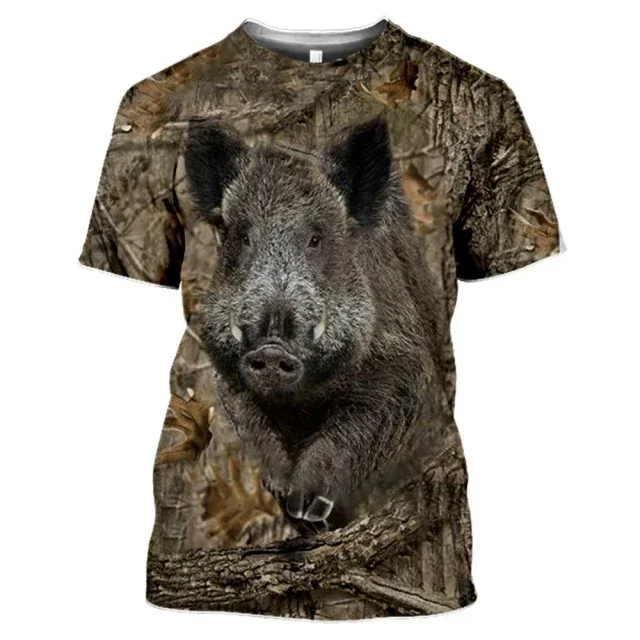 3D Printed Wild Boar Hunter Graphic T-shirt For Men Short Sleeve O Collar Outdoor Animal Tee Shirts Top Mens Personality Tshirts