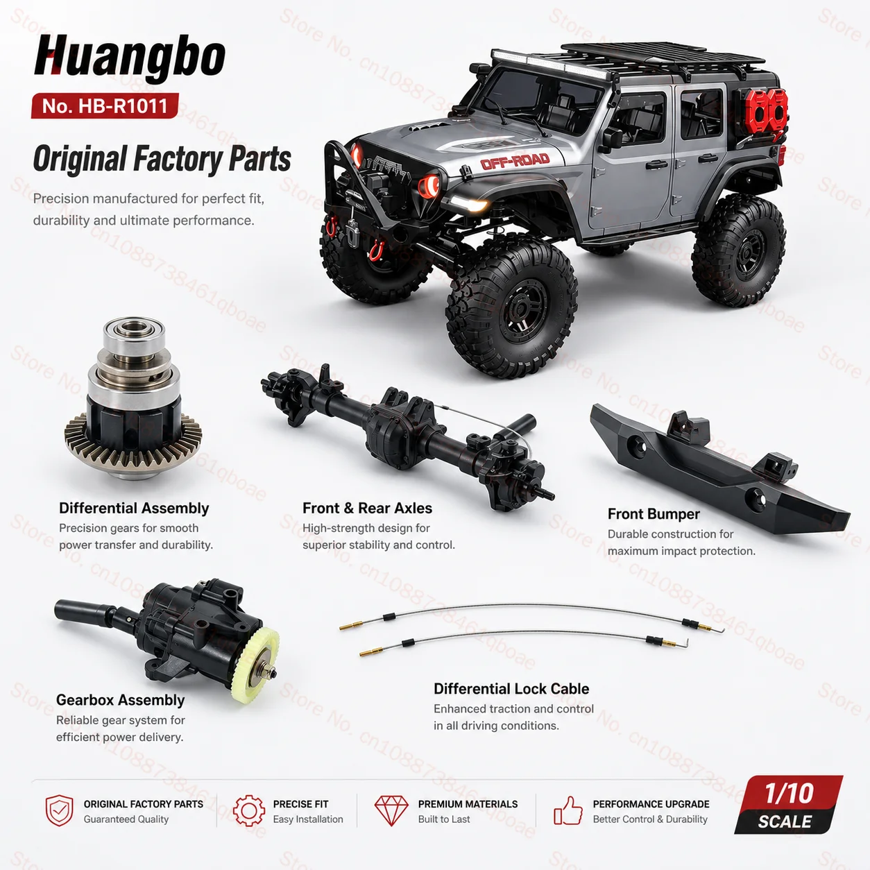 Huangbo Wrangler 1/10 R1011 series Genuine parts Front rear axles bumper differential motor lamp Servo gear receiver gearbox Rc
