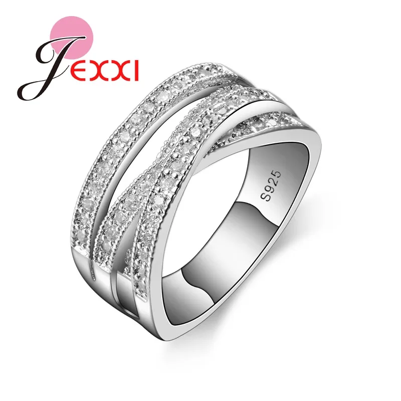 Classic Pure 925 Silver Needle Wedding Rings For Women Bijoux Cross Style Cubic Zirconia Geometric Engagement Jewelry
