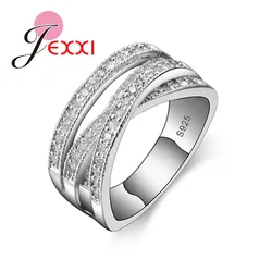 Classic Pure 925 Silver Needle Wedding Rings For Women Bijoux Cross Style Cubic Zirconia Geometric Engagement Jewelry