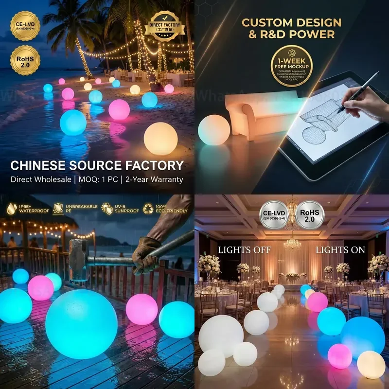 CE Certified IP68 Waterproof Electric LED Ball Light RGB 16 Color Changing Luminous Sphere Lamp for Outdoor Garden | MOQ 1 PC
