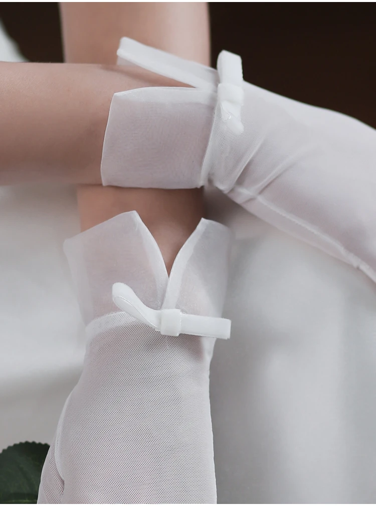 Vrouwen Witte Tule Bruidshandschoenen Voor Bruiloft Met Strik Bruiden Bruidsmeisje Theekransje Pols Handschoenen Voor Vrouwen Hochzeit Zubehör