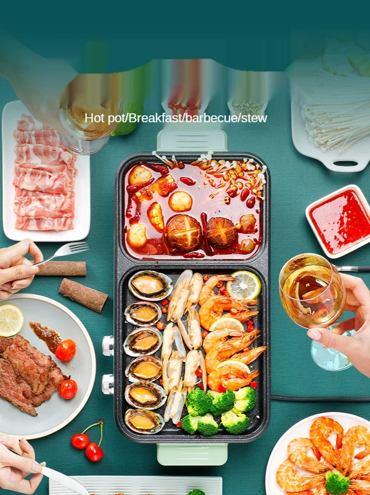 Dual purpose multifunctional fish pan small household dormitory electric pan hot pot barbecue oven integrated pot barbecue