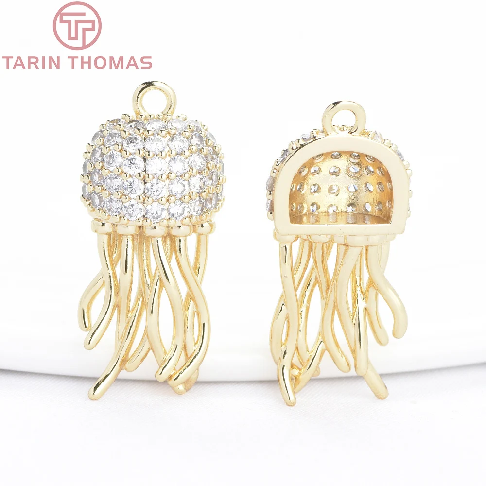 (9740) 2PCS 10.5x23MM 24K Gold Color with Zircon Jellyfish Shaped Pendants Hight Quality DIY Jewelry Making Findings Accessories