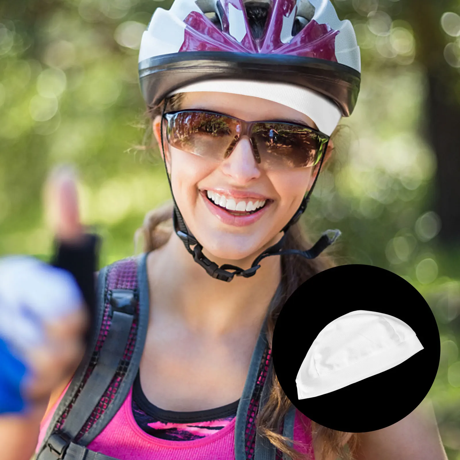 

Quick Dry Cycling Cap White High Elasticity Sweat Absorbing Beanie for Men Women Liner Running Outdoor Sports