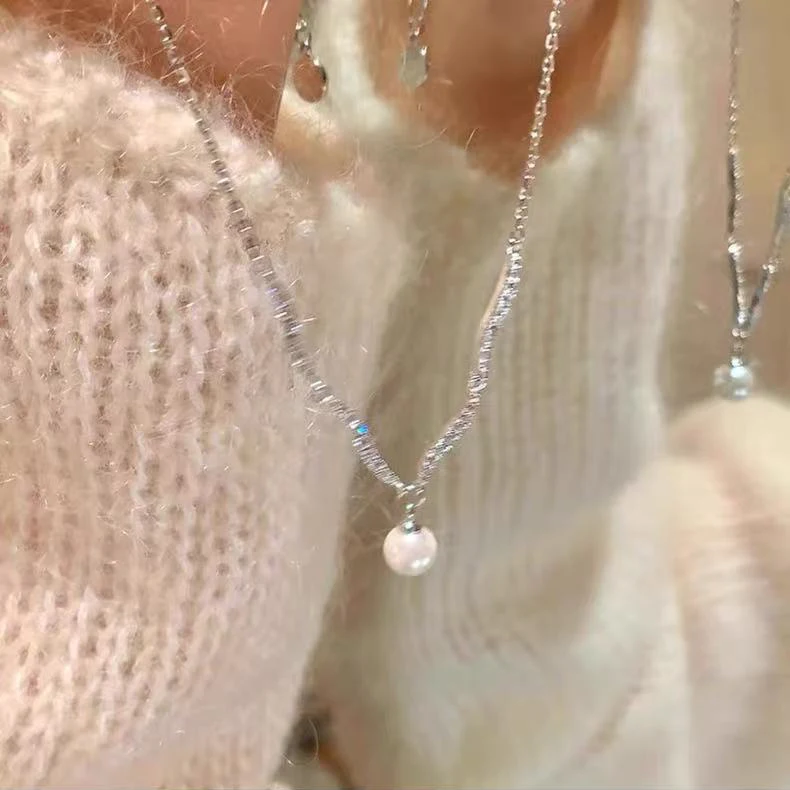 Silver Color Zircon Wave Personality Necklaces for Charming Women Trendy Fashion Jewelry Light Luxury Accessories