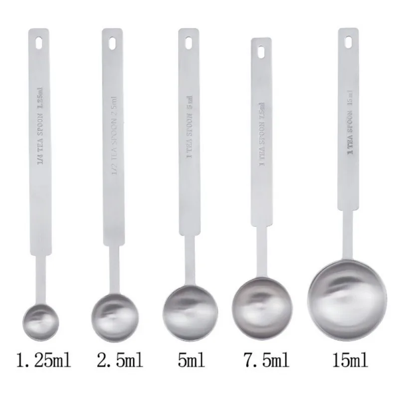 5pcs/Set Measuring Spoons Stainless Steel Teaspoon Coffee Sugar Scoop Powder Spice Measuring Cups Kitchen Cooking Baking Tools