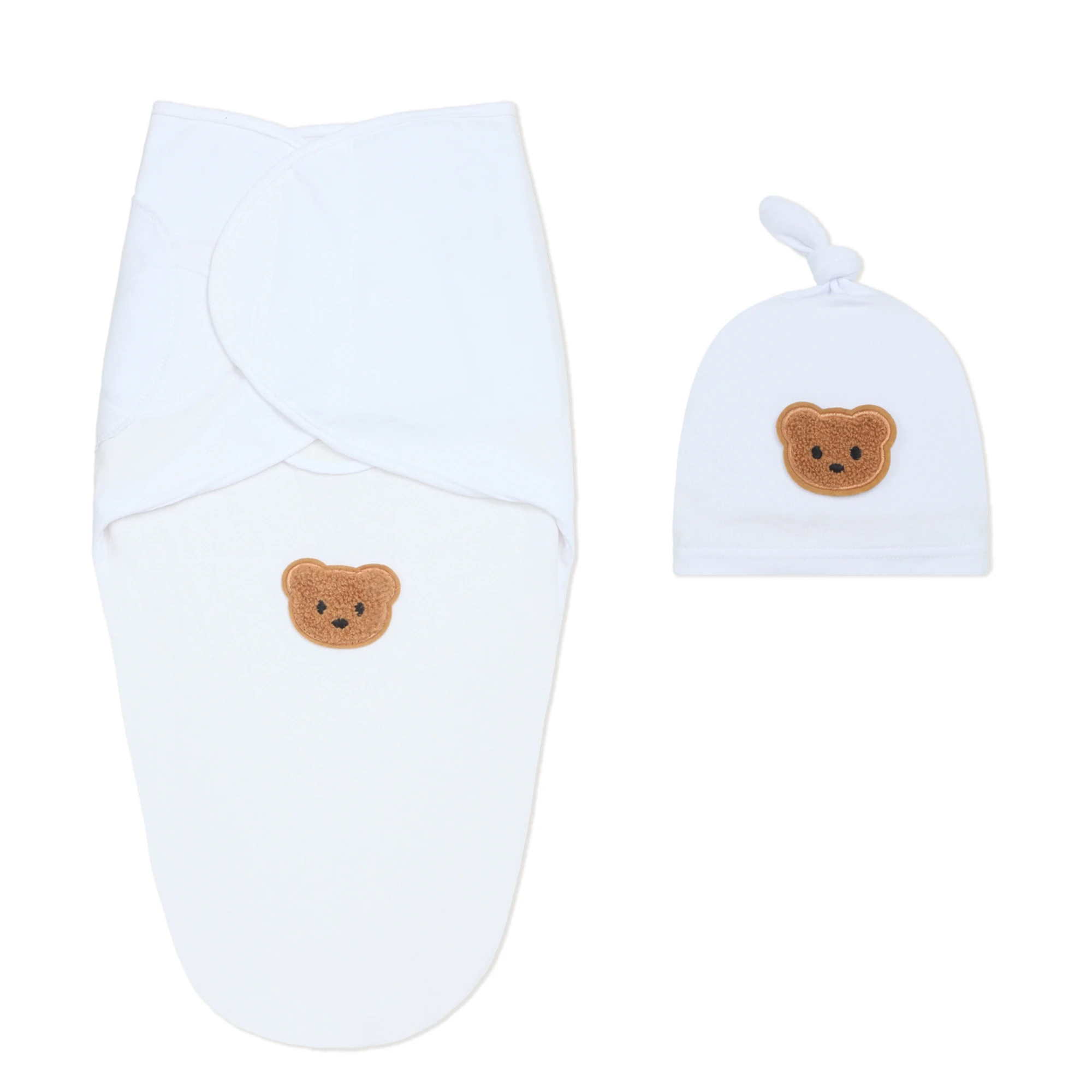 

Мягкое хлопковое одеяло-пеленка для новорожденных, однотонное, с шапочкой, 1 комплект, унисекс, весна-лето-осень