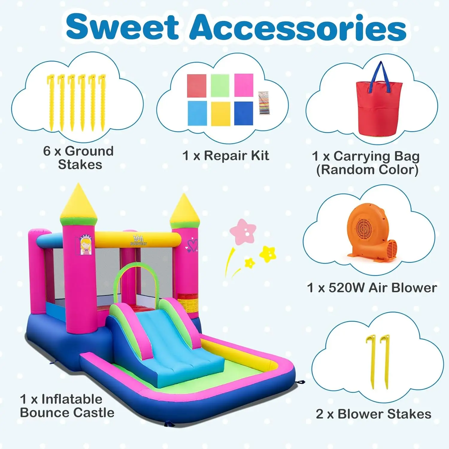 Casa inflable de rebote con pozo de pelotas, casa inflable de princesa para niños, interior y exterior con zona de salto, aro de baloncesto, soplador, Bo