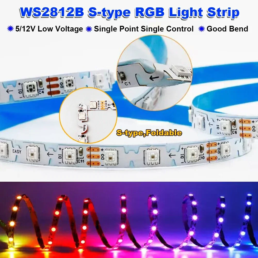 S Shape WS2812/SK6812 Flexible Led Strips Light 5Meters for 60/84leds/M 6mm Addressable Full Color DC5/12V RGB LED Pixels Tape