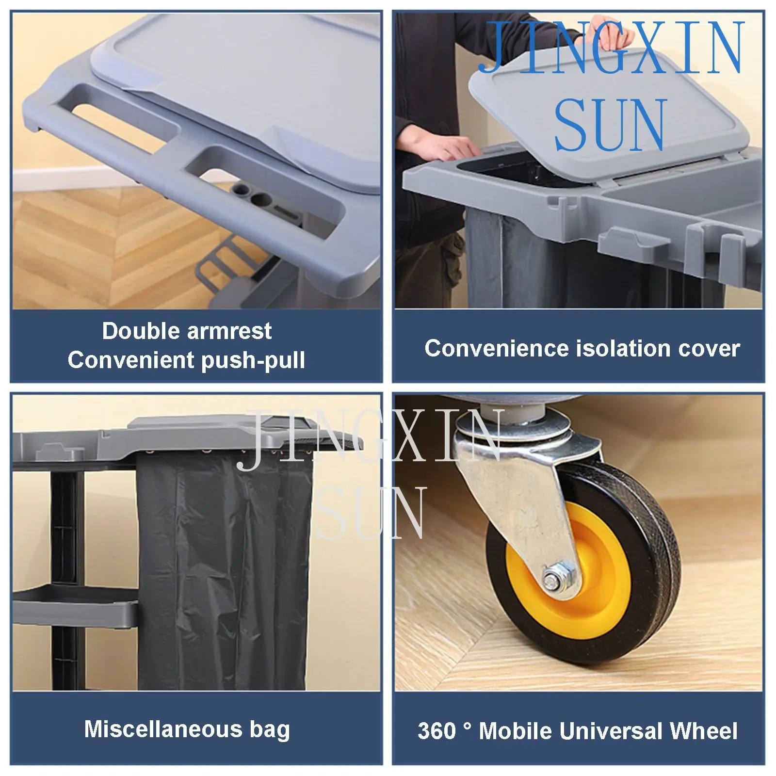 Gray Janitor Multi-Purpose Cart Plastic Service Function Kitchen Bathroom Living Room Travel Friendly Food Tools