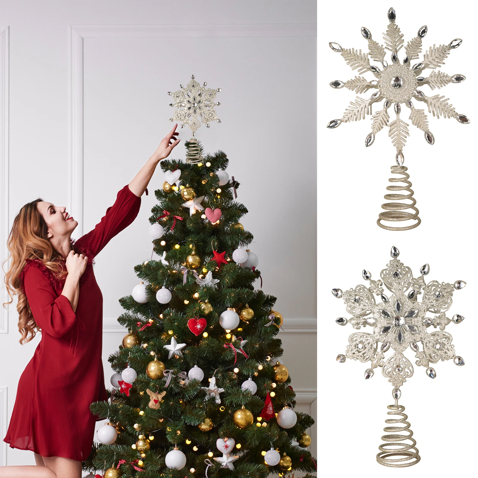 

Christmas Tree Topper Sparkling Snowflake 3D Xmas Tree Snowflake Ornaments for Home Natal New Year Party Hanging 2025 Navidad