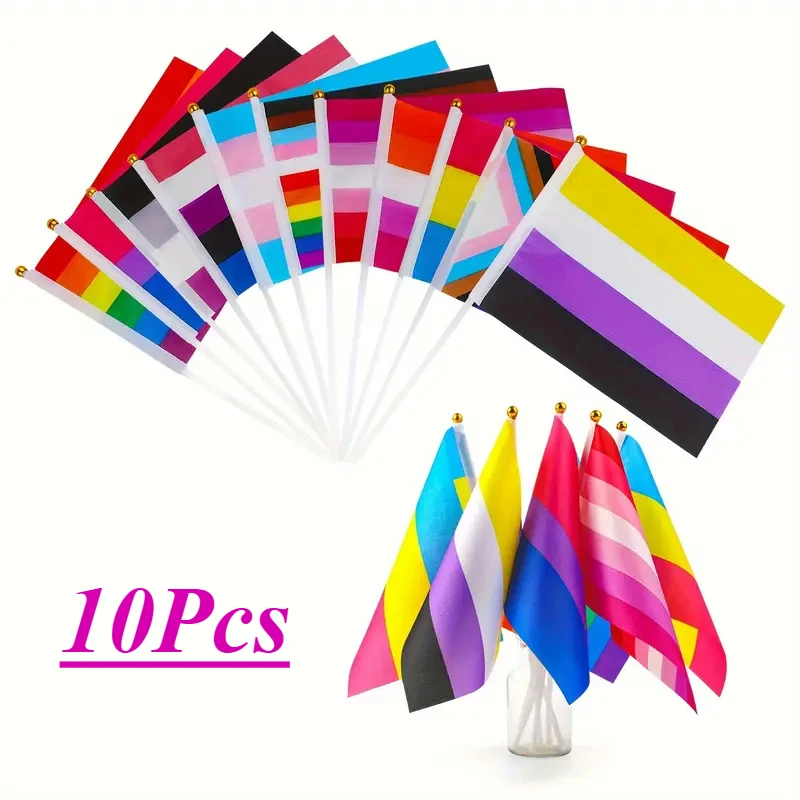 10 قطع 14X21cm قوس قزح العلم اليد المموجة العلم مثلي الجنس ثنائي الجنس المتحولين جنسيا Pansexual LGBT فخر شهر