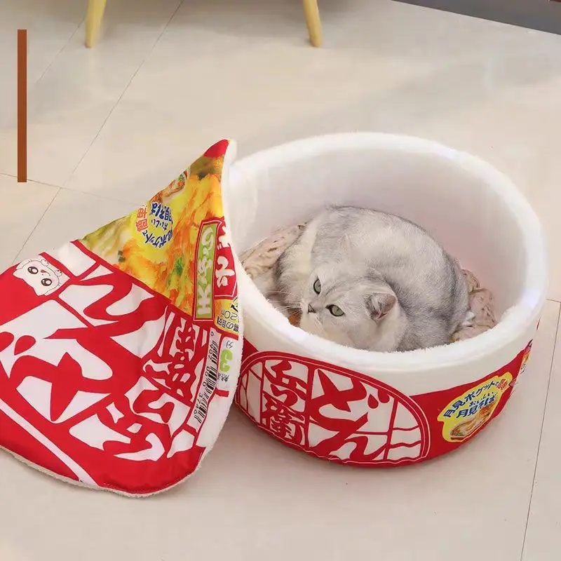 Pet Dog Cat House Kennel Super Large Instant Noodle Warm Dog Cat Nest Beds Cushion Udon Cup Noodle Pet Bed Cozy Nest