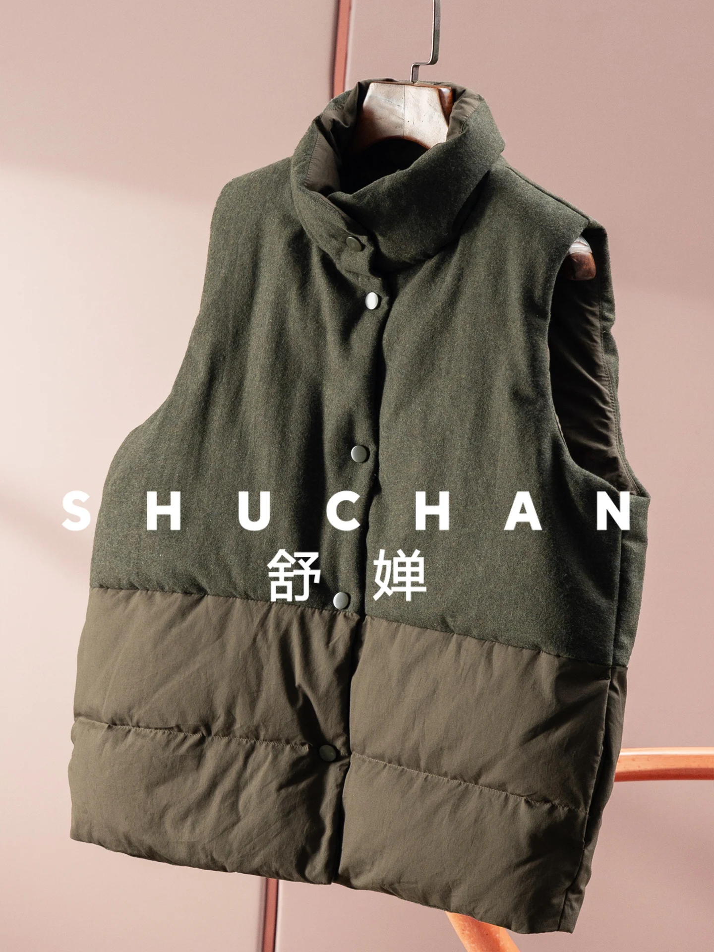 Luz de luxo parquet fio lã gola alta 90 ganso para baixo colete h feminino 25i8 casaco feminino