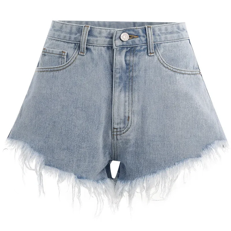 Verão azul shorts moda feminina cintura alta botão wigh perna jeans shorts casual feminino solto ajuste a linha calça curta 2025 novo