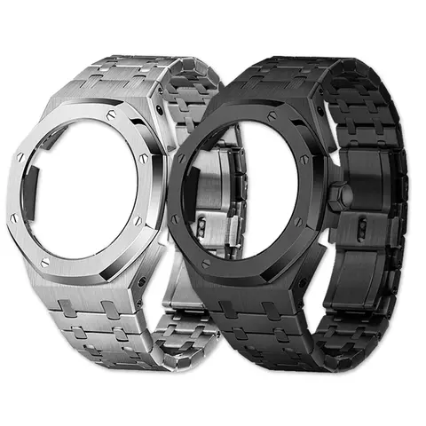 för Casio G-Shock GA-2100 GA-2110 lantlig ek modifierad rostfri stål AP Black Samurai-klocka med rostfritt stålboett 10 best sales g shock ap-fodral - №3