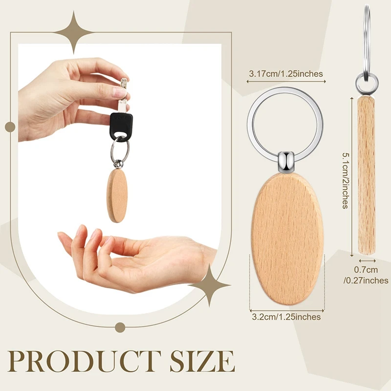 未完成の木製キーチェーンブランク、楕円形、長方形、DIYクラフト、100個