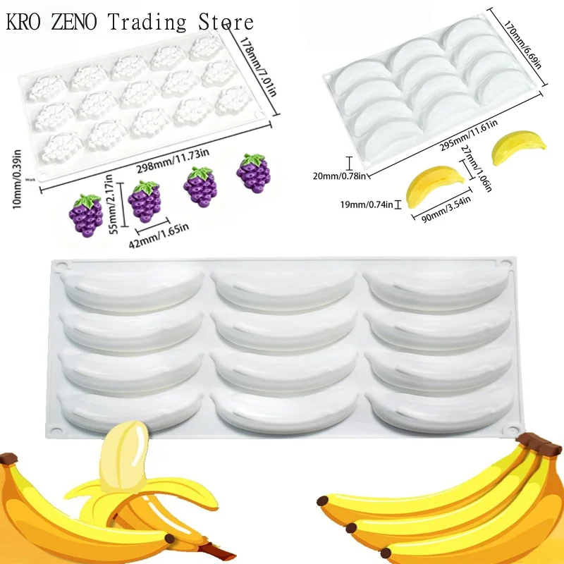 🔝1PCS Fruit Banana Grape Silicone Cake Mold Mousse Cake Mold Cake Decoration Chocolate Mold Reusable Making Moulds Dessert Tool