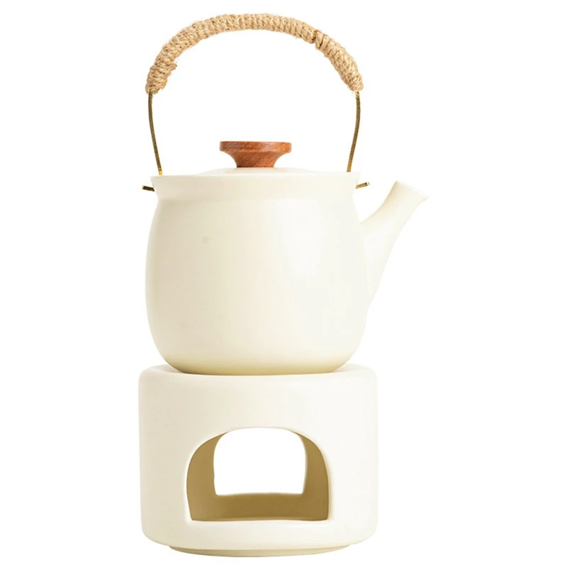 Cream Yellow Teapot Tea Brewer Set Stove Candle Heating Ceramic Warm Tea Warm Roasted Tea Stove-SPMI