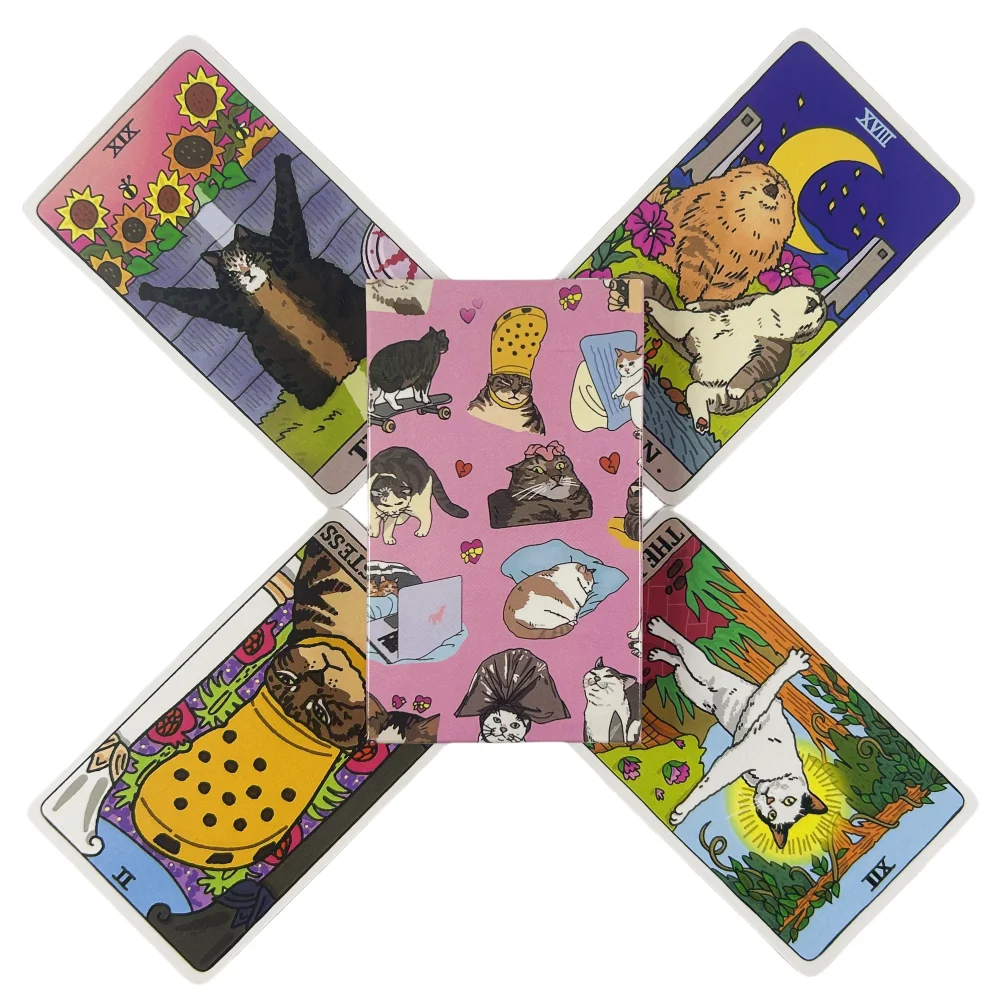 

Котячий мем Карты Таро 22 Старшие арканы Кот Мем Таро Забавный ведьменный кот Таро Колода Кошка Каваи Уу Забавный розовый милый Таро