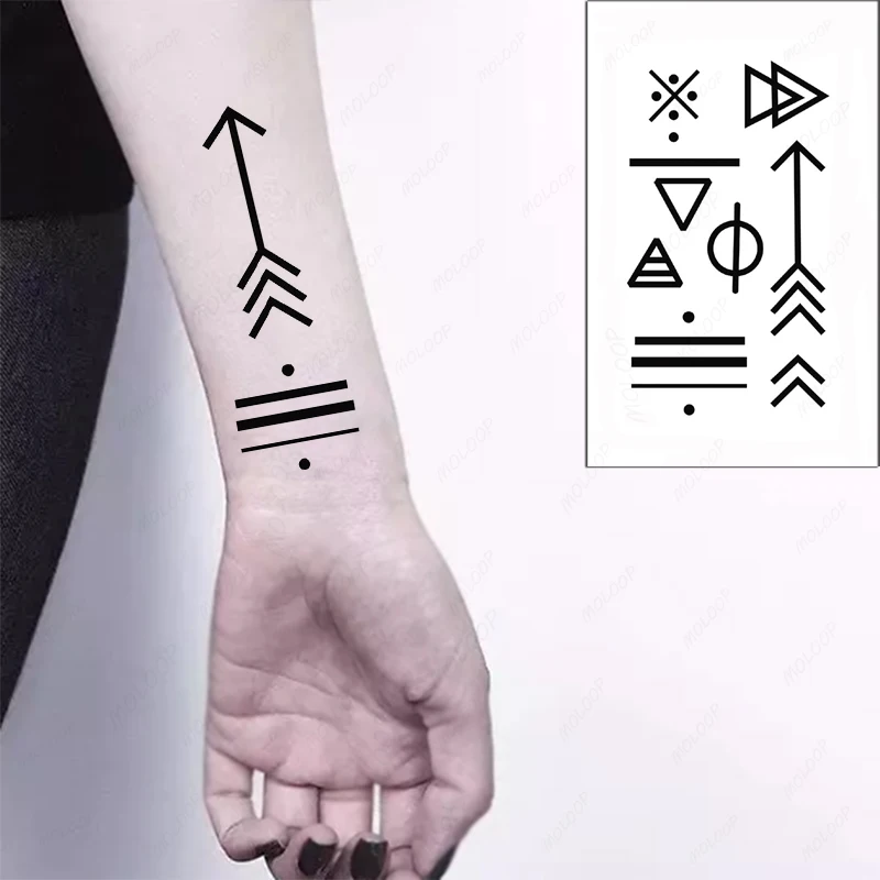 Tattoo Stickers Totem Straight Line Arrow Triangle Dot Circle Fake Tatto for Women Men Waterproof Temporary Party Hand Body Art