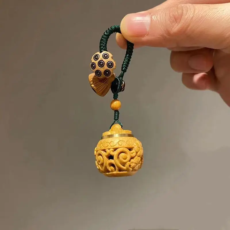 Babi Sandalwood Lantern Keychain Lotus Pod Charm Hollow Key Pendant Wooden Portable Home Decor  Decoration