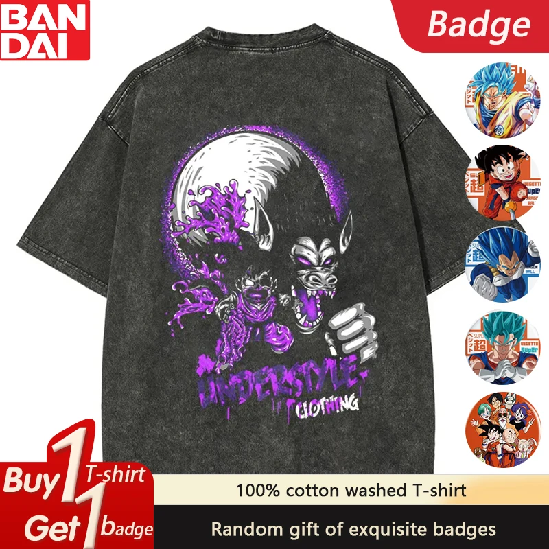 

2025 Dragon Ball Hot Blood Anime Peripheral Loose Washed Short Sleeve T-Shirt Men's and Women's Pure Cotton Retro Top