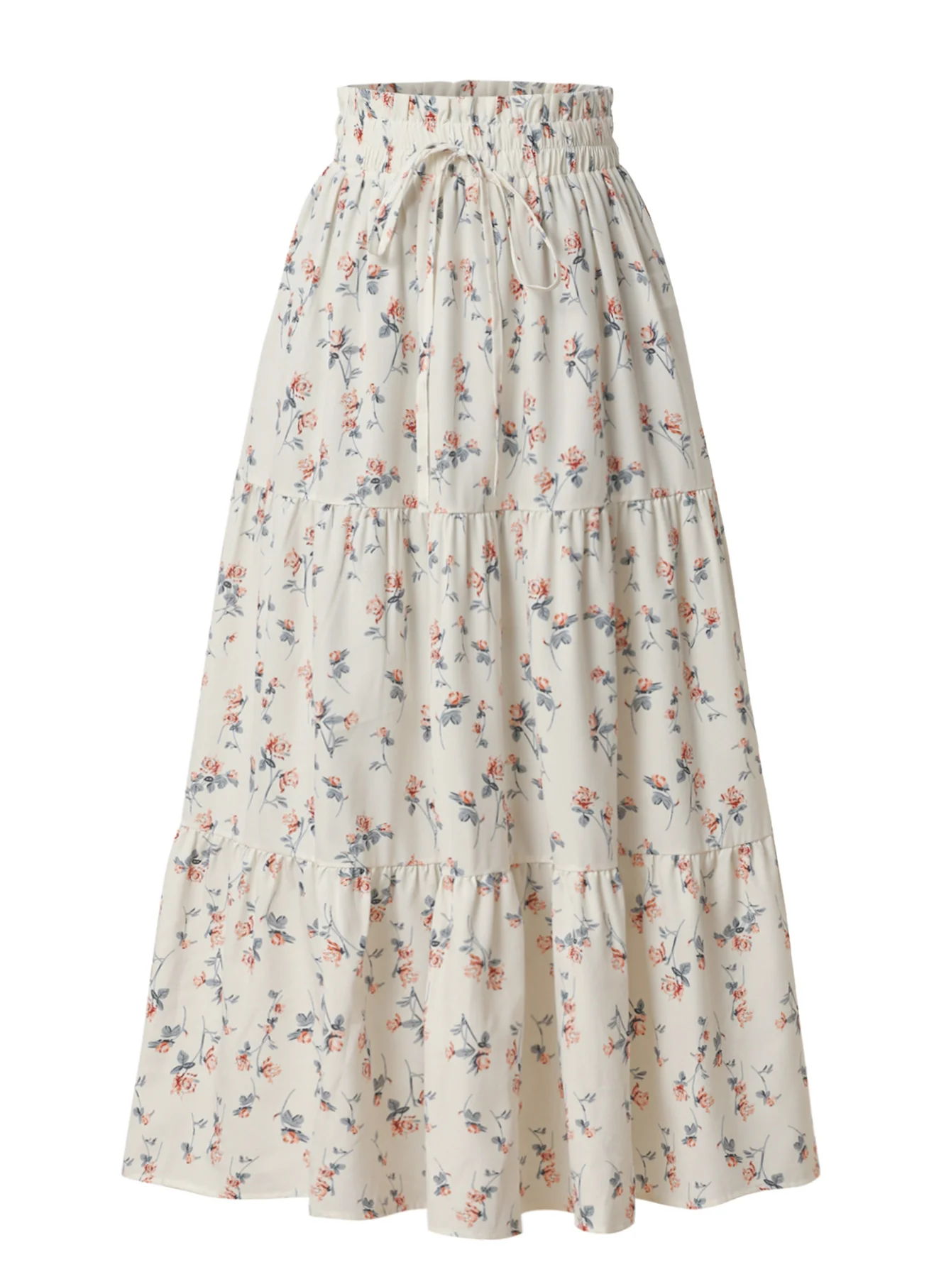 

Элегантная длинная юбка макси с цветочным принтом и завышенной талией, приталенного силуэта, с декоративным шнурком, идеально подходит для лета