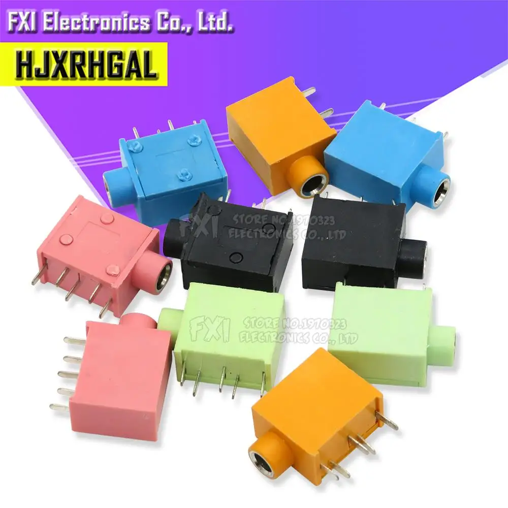 10PCS PJ-215 PJ-325 3.5MM Headphone jack socket female connector for Audio video 5PIN RED BLACK BLUE YELLOW GREEN