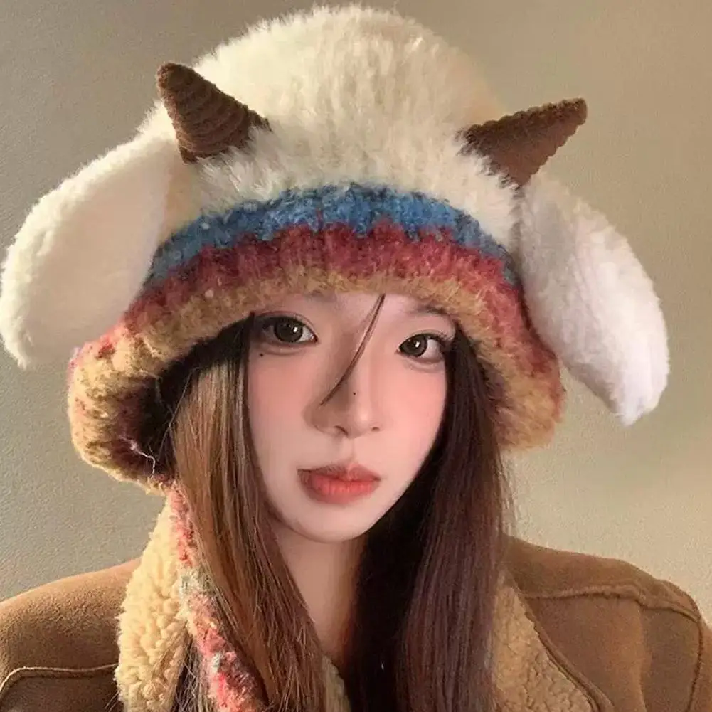 Cute Christmas Antler Hat, 2-in-1 Winter Warm Knitted Reindeer Beanie Beret Plush Earflap Skull Caps Christmas Holiday Dress Up