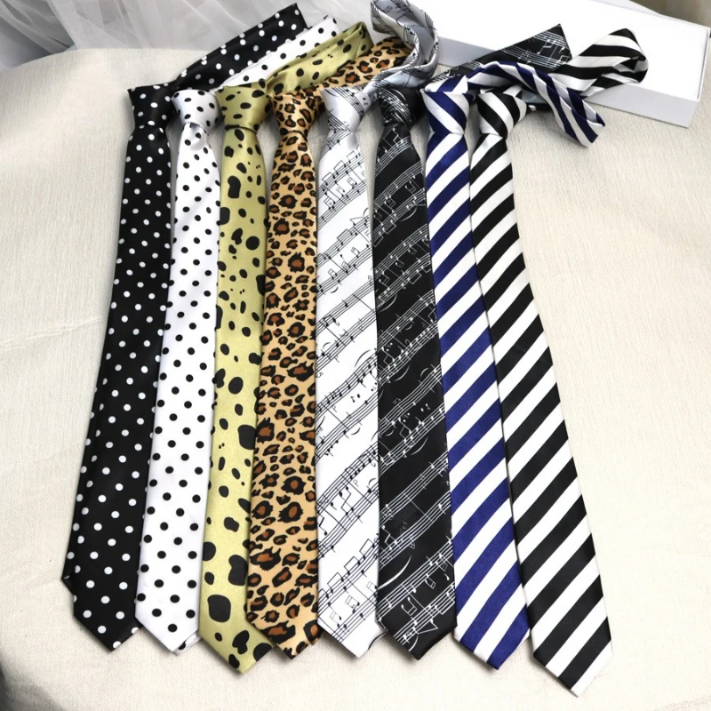 

Black and White Striped Tie Leopard Print 5CM Narrow Tie for Boys and Girls Casual Daily Hand Tie Print Personalized Trendy Tie