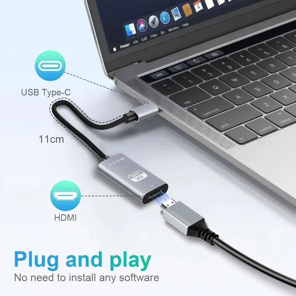 Type C to HDMI Adapter 4K UHD,Plug & Play, Aluminum Shell, for MacBook iPad Pixel Dell HP Lenovo Laptop Phone