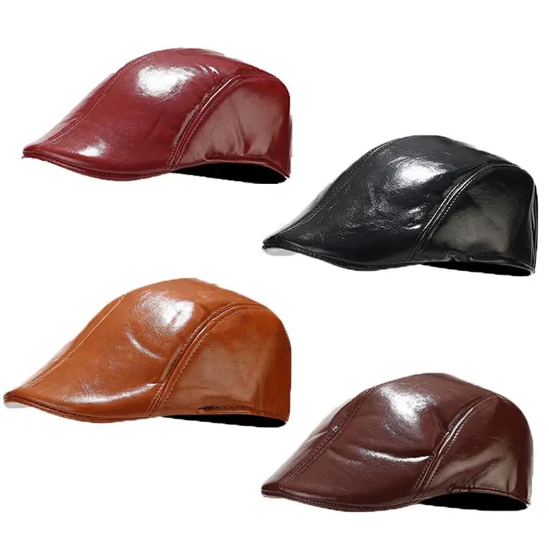 أربعة مواسم يمكن ارتداء أقنعة الرجعية موزع الصحف قبعة الرجال عادية إلى الأمام القبعات خريف شتاء بولي قبعة قبعة بيريه بلون الدفء قبعة مسطحة #1