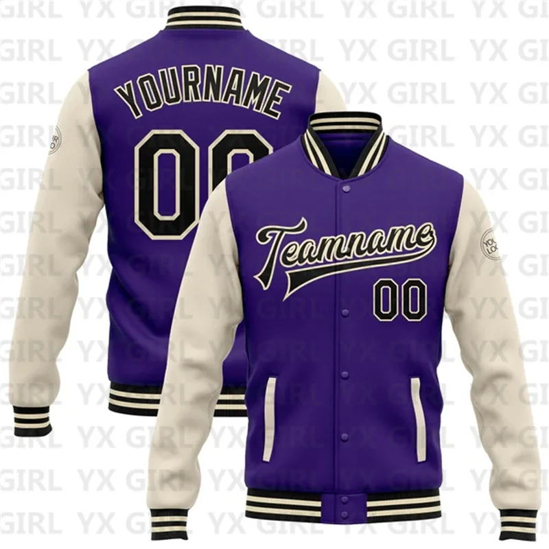 Custom Purple Black-OR Bomber Full-Snap Varsity Letterman Two Tone Jacket 3D Baseball Button Jacket