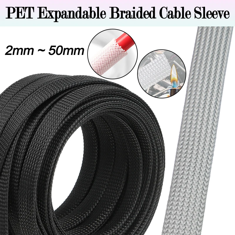 Image of 3/5M PET Isolierte Geflochtene Kabelummantelung 2mm-50mm Dehnbare Hülle Hochdichte Nylon-Netzschlauch Drahtummantelung Kabelummantelung