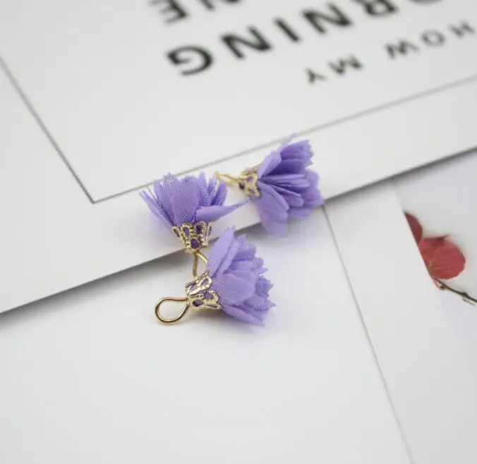 fabric flower charm Mixed Golden Cap Butterfly Flower Tassel Charms Earring Pendant for DIY Keychain Strap Jewelry Making