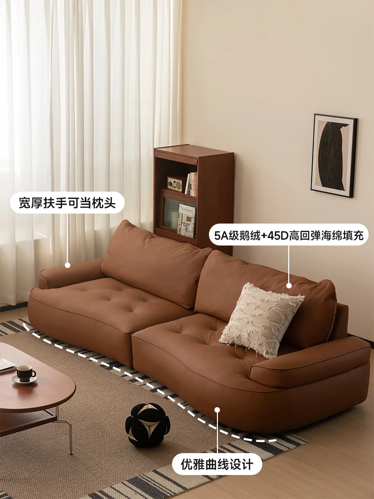 Minimalist The first layer of leather in-line living room combination retro luxury leather sofa