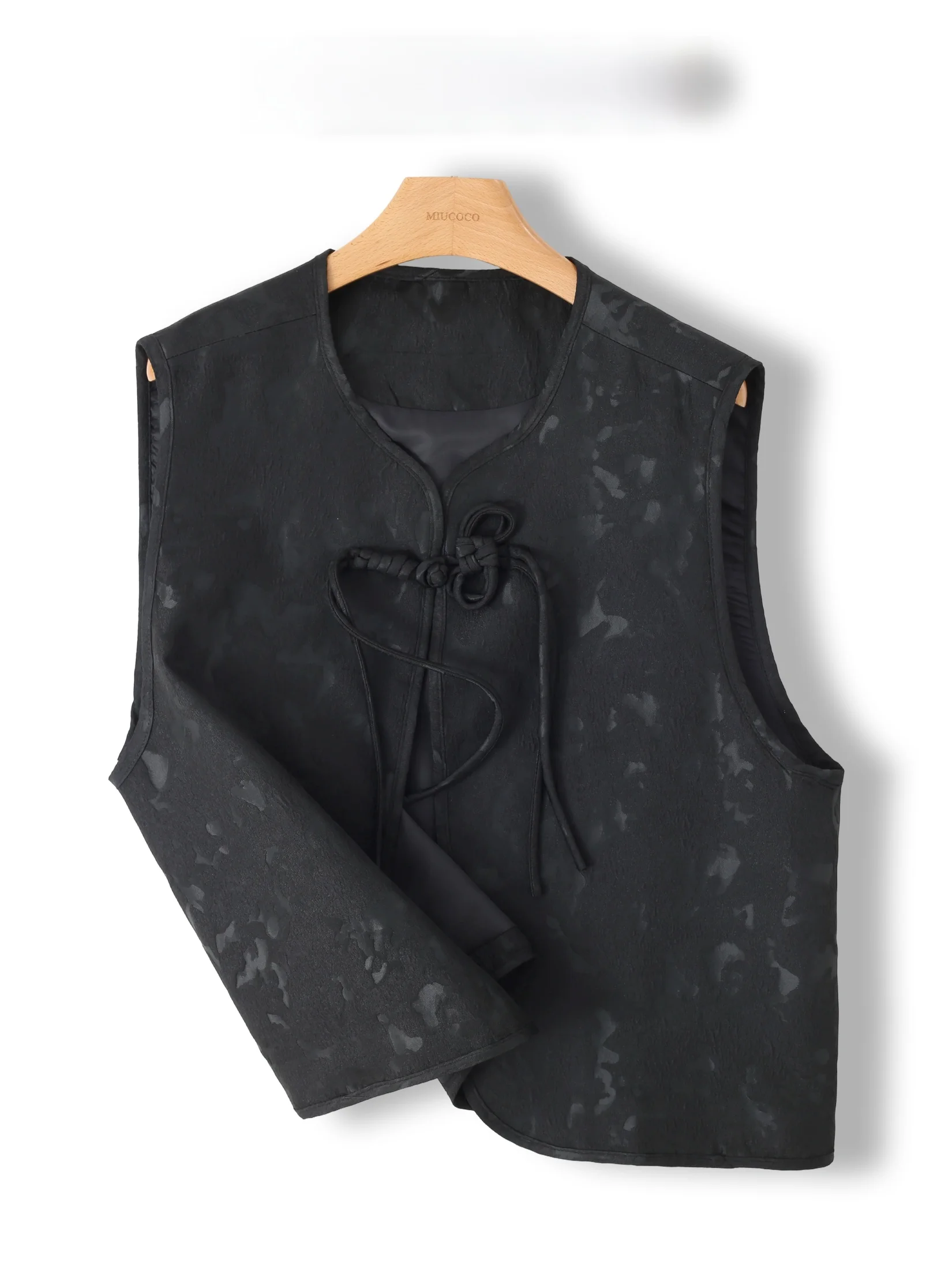 

Black National Style Embroidered Women's Vest Fast Fashion Trendy Button up Outerwear Loose Fit round Neck Spring Summer