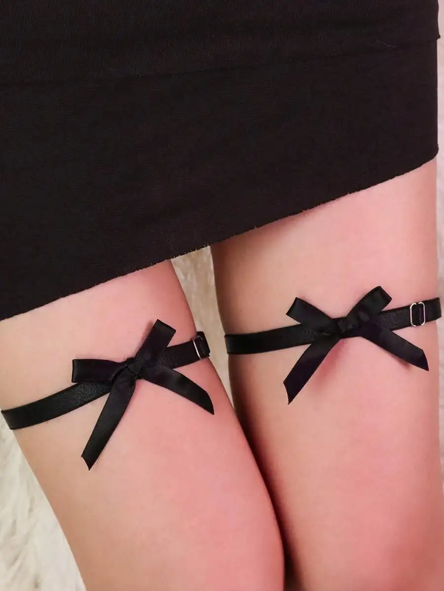Women Sexy Simple Bowknot Thigh Leg Strap Garter Gothic Leg Adjustable Hip Harness High Waist Stocking Belt Halloween Valentine