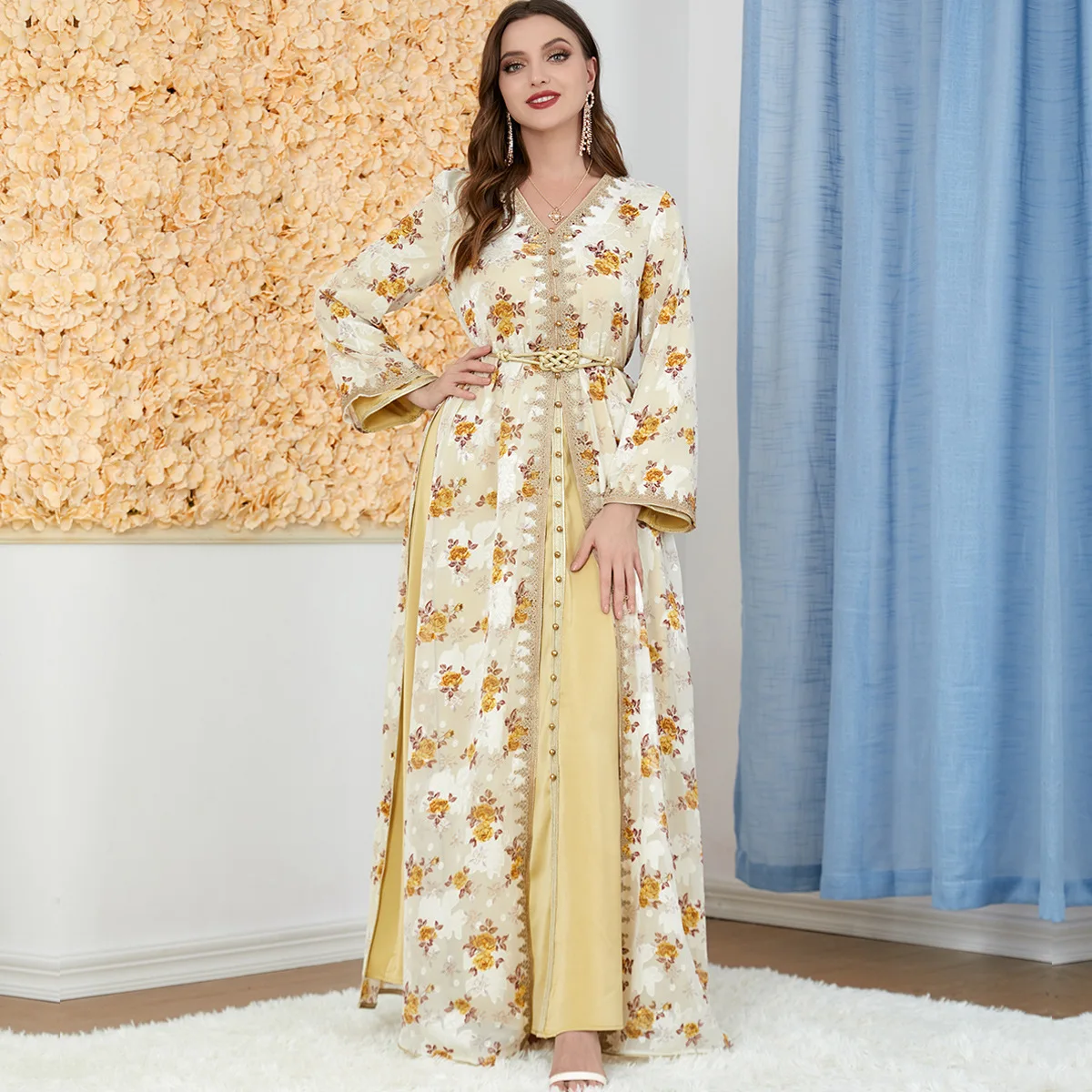 3283 Apricot Muslim Dress New Spring/Summer Women's Two Piece Set Long Skirt Long Sleeve Dress