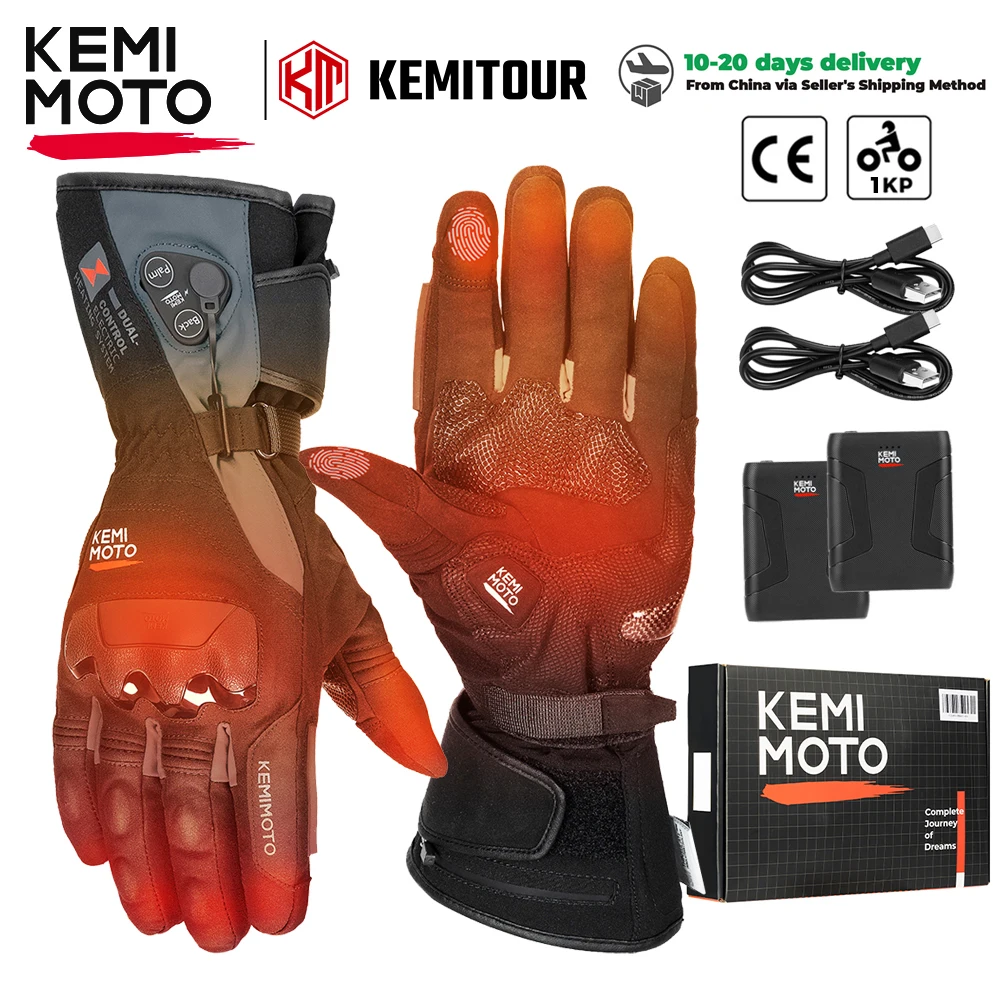 KEMIMOTO Heated Gloves Motorcycle Winter Moto Heated Gloves Warm Waterproof Rechargeable Heating Thermal Gloves For Snowmobile 1