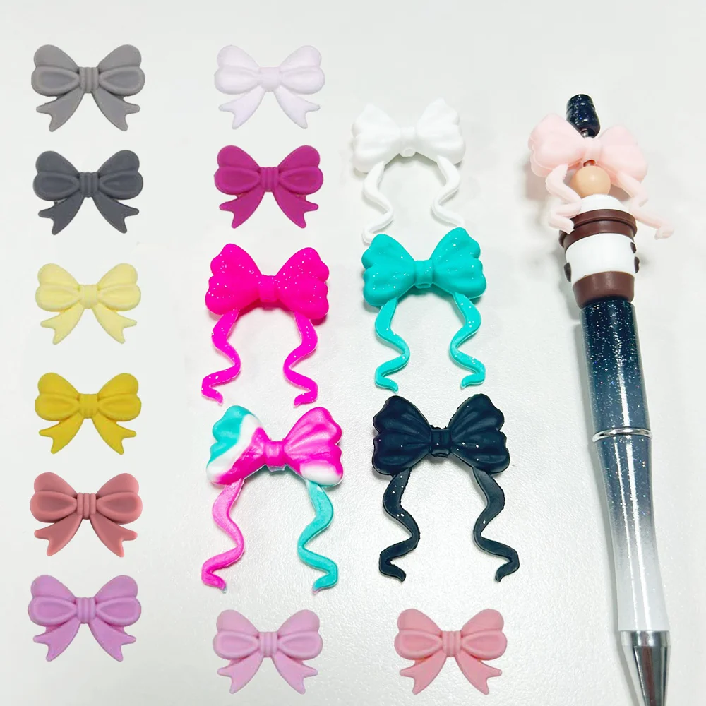8-20pcs Silicone Bow Focal Beads Flat Short Bow Curly Wavy Ribbon Bow Beads For DIY Jewelry Handcraft Making Supplies