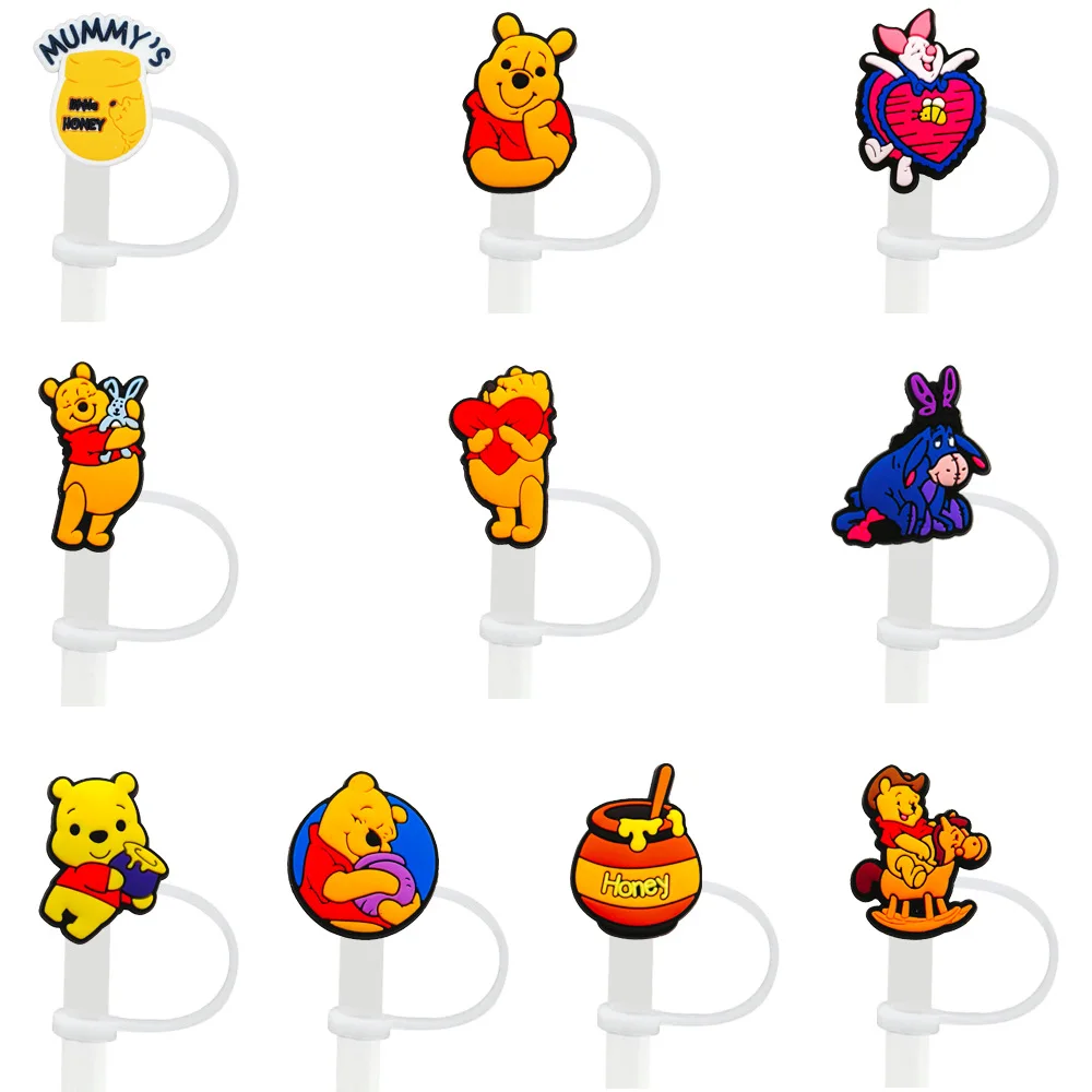 Niedliche Silikon-Strohhalm-Abdeckungen mit Winnie-Puuh-Motiv für 10-mm-Strohhalme, Strohhalmkappen für Glasbecher, passend für 30- und 40-Unzen-Becher mit Henkel, staubdicht, wiederverwendbar. – Detail 2
