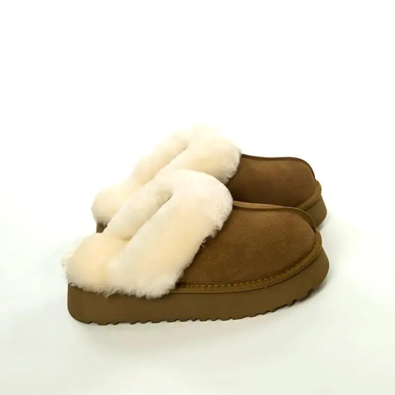 2025年新ファッション厚底羊皮一体型ウールスリッパレディース冬用暖かいワンペダルウールスリッパ