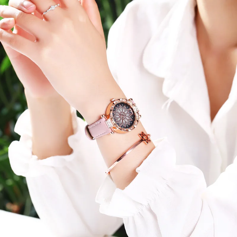 

Женские модные кварцевые часы с циферблатом в форме сердца и стразами, с кожаным ремешком, набор (без коробки)