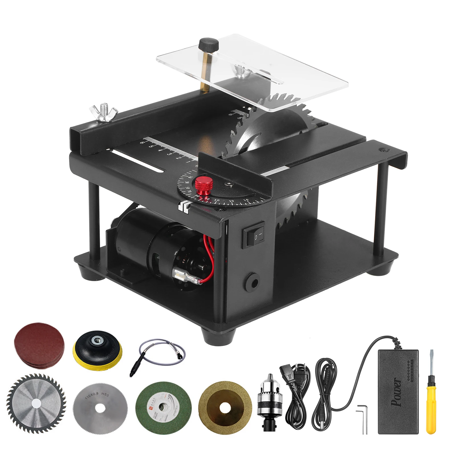 Mini Table Saw Saw Electric Cutting Machine with Saw Blade Grinding Wheel Adjustable-Speed Angle Adjustment 35MM Cutting Depth