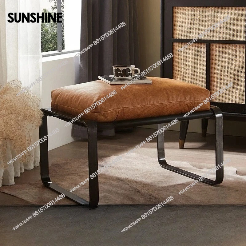 

Modern simple medieval wrought iron pedal shoe changing low stool fabric ottoman leather sofa stool