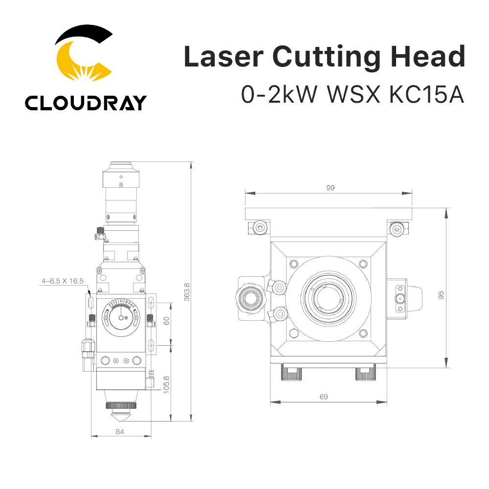 Cloudray-cabezal de corte láser de fibra WSX 0-2kw, KC15, cabezal de corte Manual, 2000W, para corte de Metal