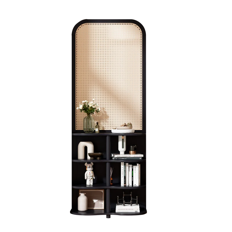 Nordic solid wood rattan woven screen, living room partition, foyer entrance, foyer storage rack